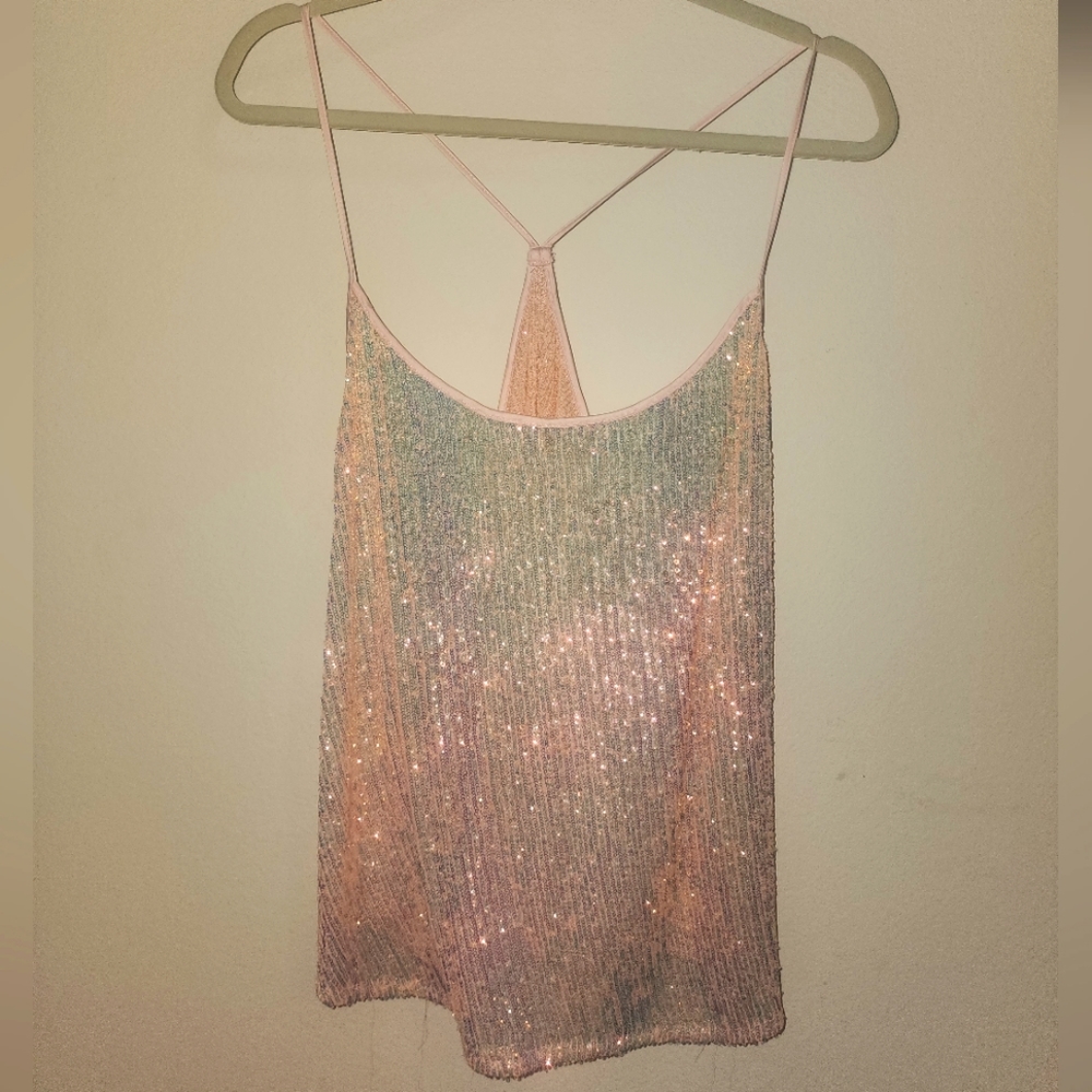 NWT Piink Victoria's Secret VS Sequin Tank Top Spaghetti Strap XL